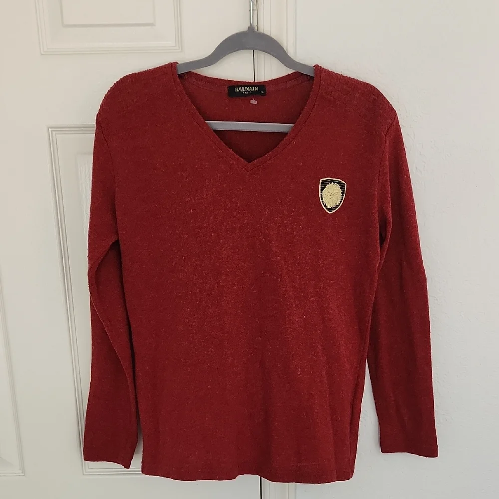 Balmain Paris Mens Red Cotton Sweater Size XL (Fits Smaller Medium)